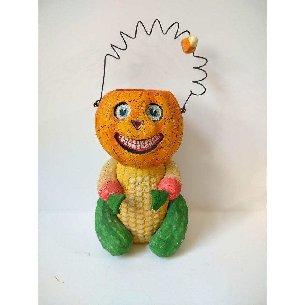 Halloween corn on the cob pumpkin head bucket Primitive Vintage Style